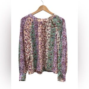 LOFT Lavender, Mint & Cream Floral Patchwork Blouse- Medium-